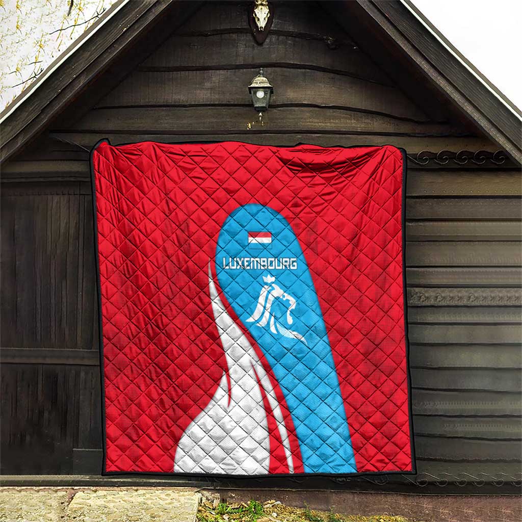 Luxembourg Quilt with National Flag Colors and White Lion Crest Design
