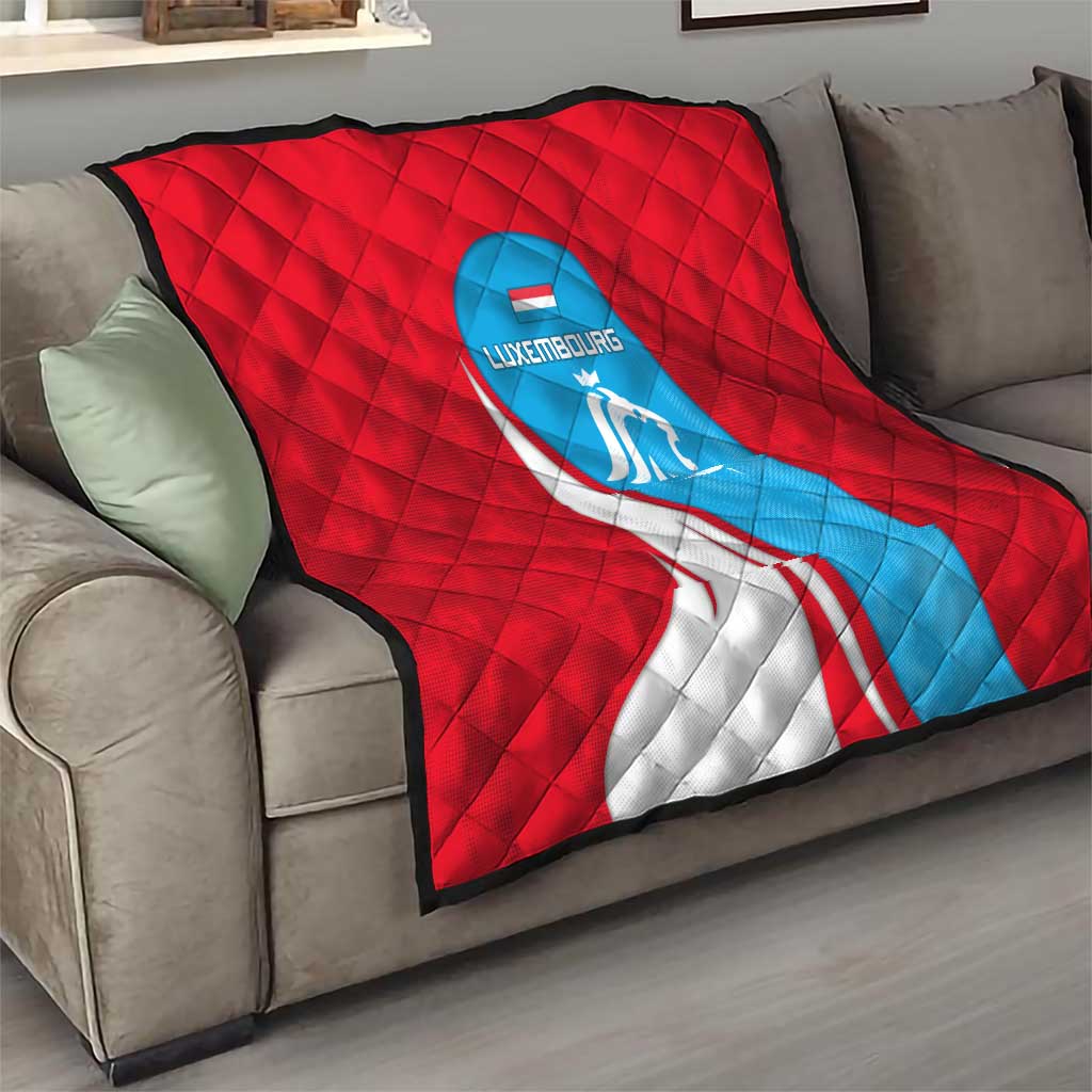 Luxembourg Quilt with National Flag Colors and White Lion Crest Design