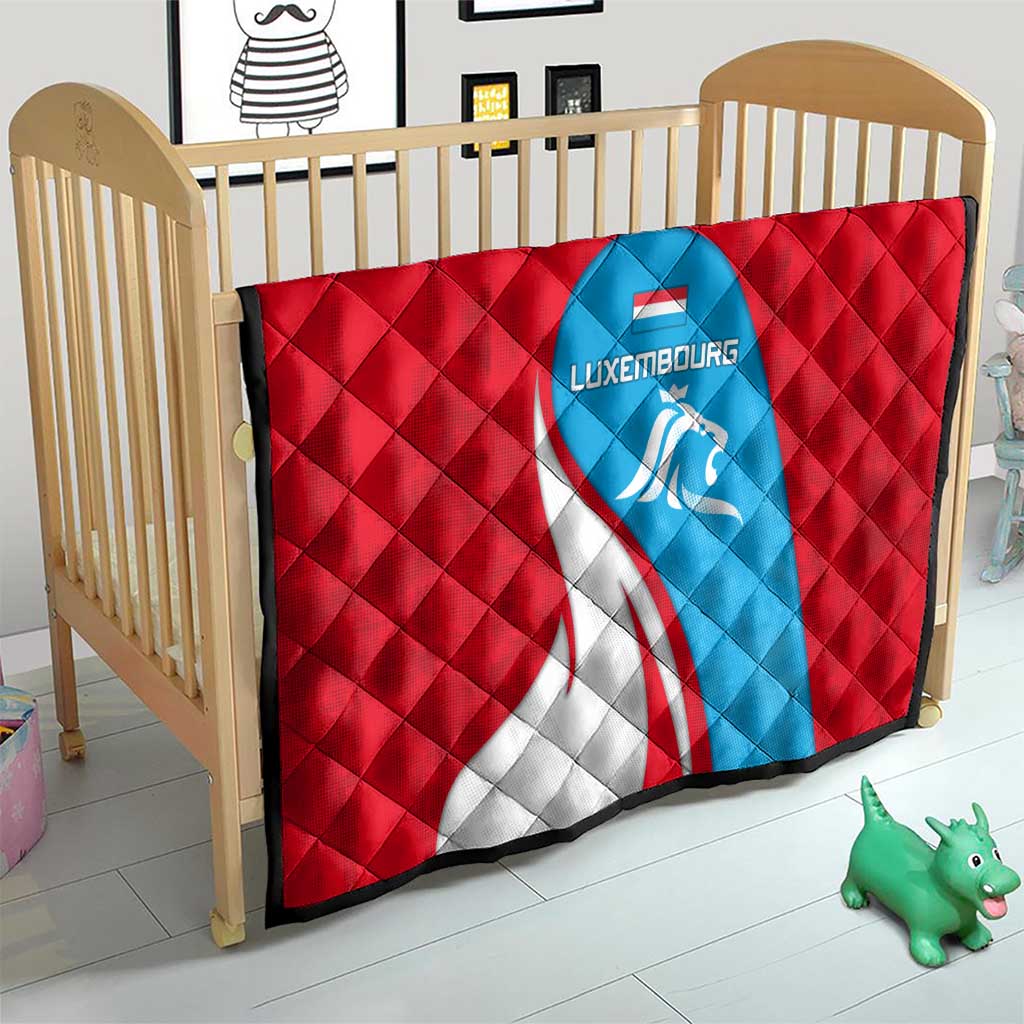 Luxembourg Quilt with National Flag Colors and White Lion Crest Design