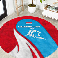 Luxembourg Round Carpet with National Flag Colors and White Lion Crest Design