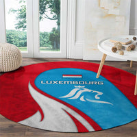 Luxembourg Round Carpet with National Flag Colors and White Lion Crest Design