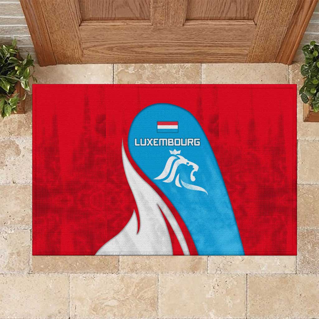 Luxembourg Rubber Doormat with National Flag Colors and White Lion Crest Design