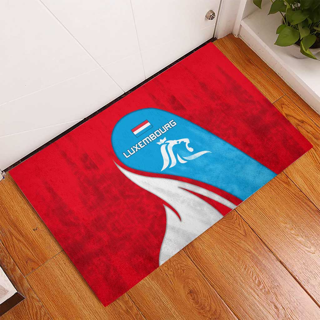 Luxembourg Rubber Doormat with National Flag Colors and White Lion Crest Design