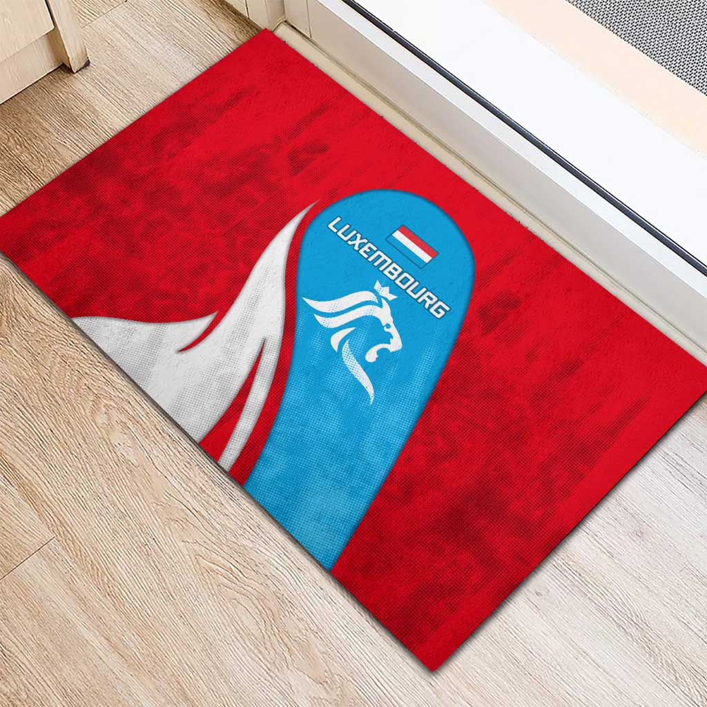 Luxembourg Rubber Doormat with National Flag Colors and White Lion Crest Design