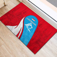 Luxembourg Rubber Doormat with National Flag Colors and White Lion Crest Design