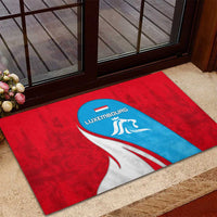 Luxembourg Rubber Doormat with National Flag Colors and White Lion Crest Design