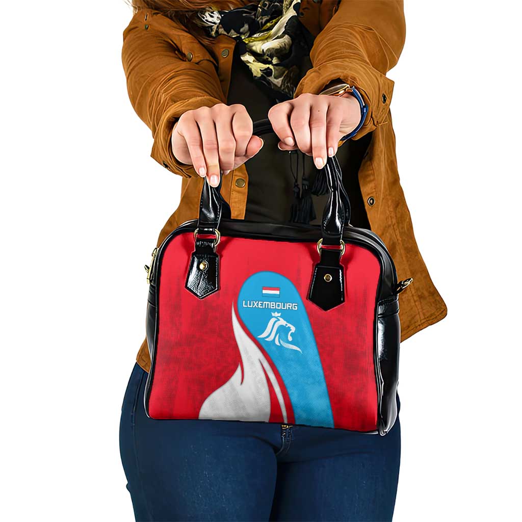Luxembourg Shoulder Handbag with National Flag Colors and White Lion Crest Design