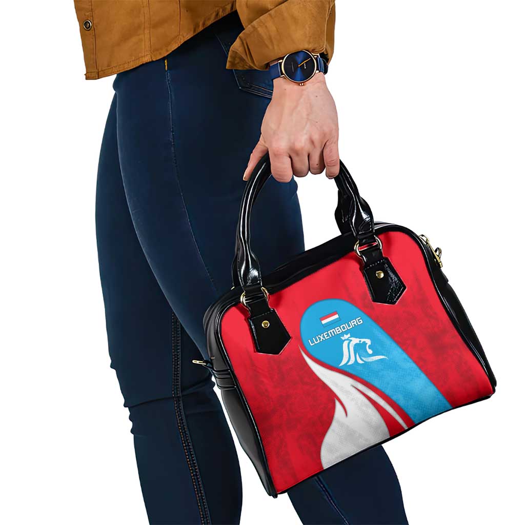 Luxembourg Shoulder Handbag with National Flag Colors and White Lion Crest Design