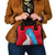 Luxembourg Shoulder Handbag with National Flag Colors and White Lion Crest Design