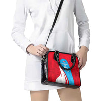 Luxembourg Shoulder Handbag with National Flag Colors and White Lion Crest Design