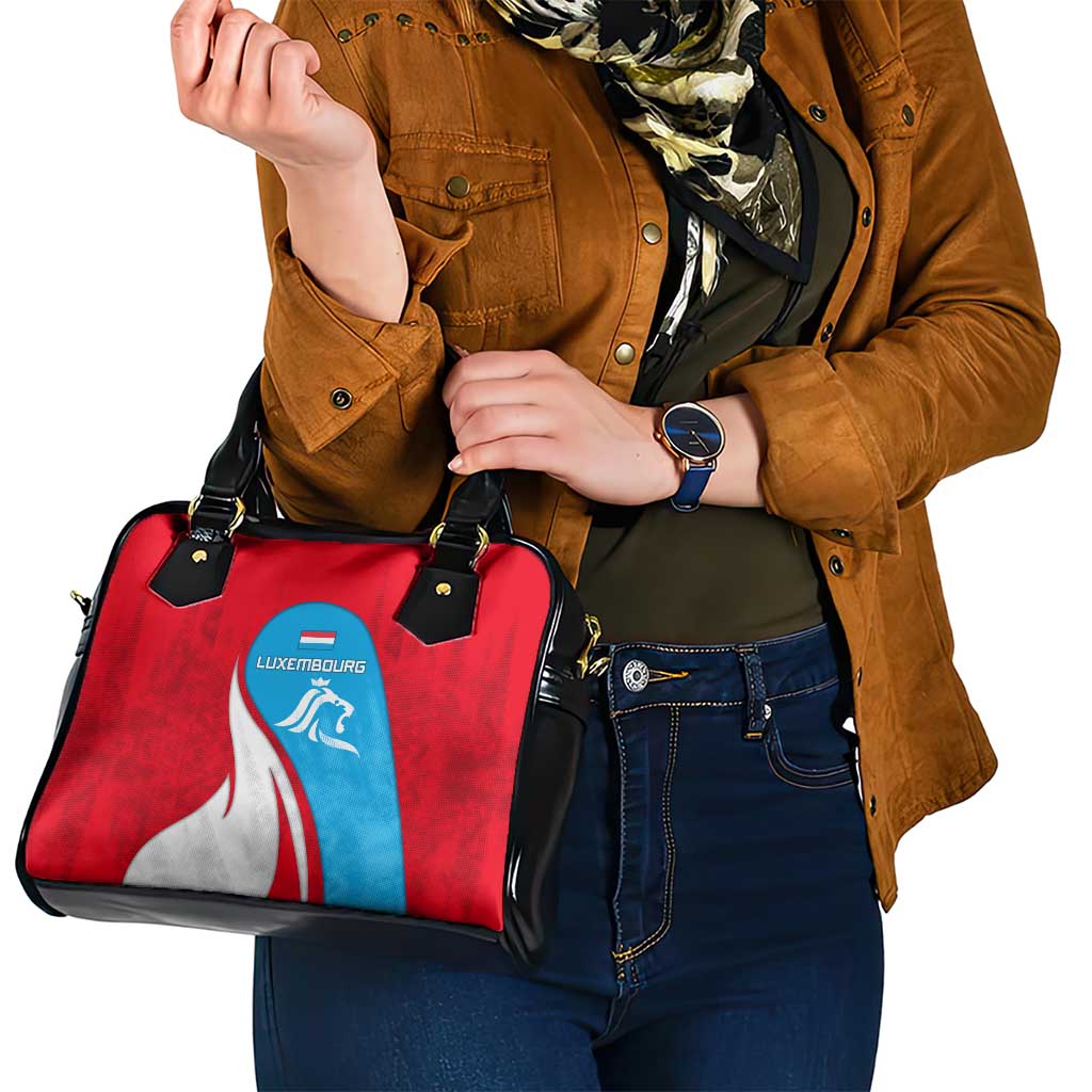 Luxembourg Shoulder Handbag with National Flag Colors and White Lion Crest Design