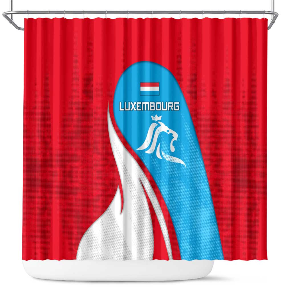 Luxembourg Shower Curtain with National Flag Colors and White Lion Crest Design