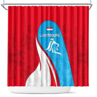 Luxembourg Shower Curtain with National Flag Colors and White Lion Crest Design