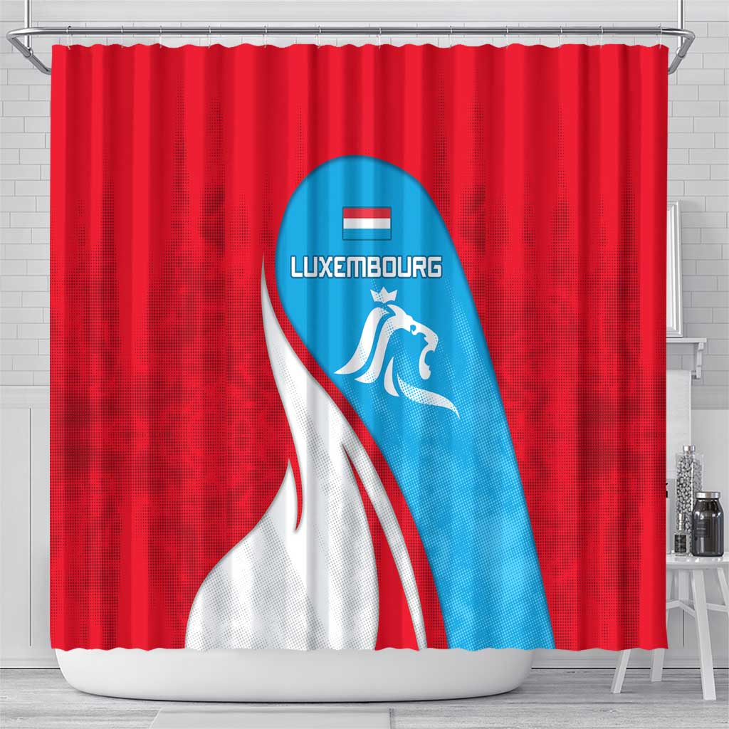 Luxembourg Shower Curtain with National Flag Colors and White Lion Crest Design