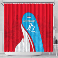 Luxembourg Shower Curtain with National Flag Colors and White Lion Crest Design