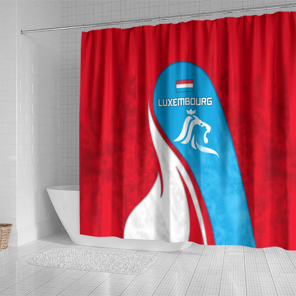 Luxembourg Shower Curtain with National Flag Colors and White Lion Crest Design