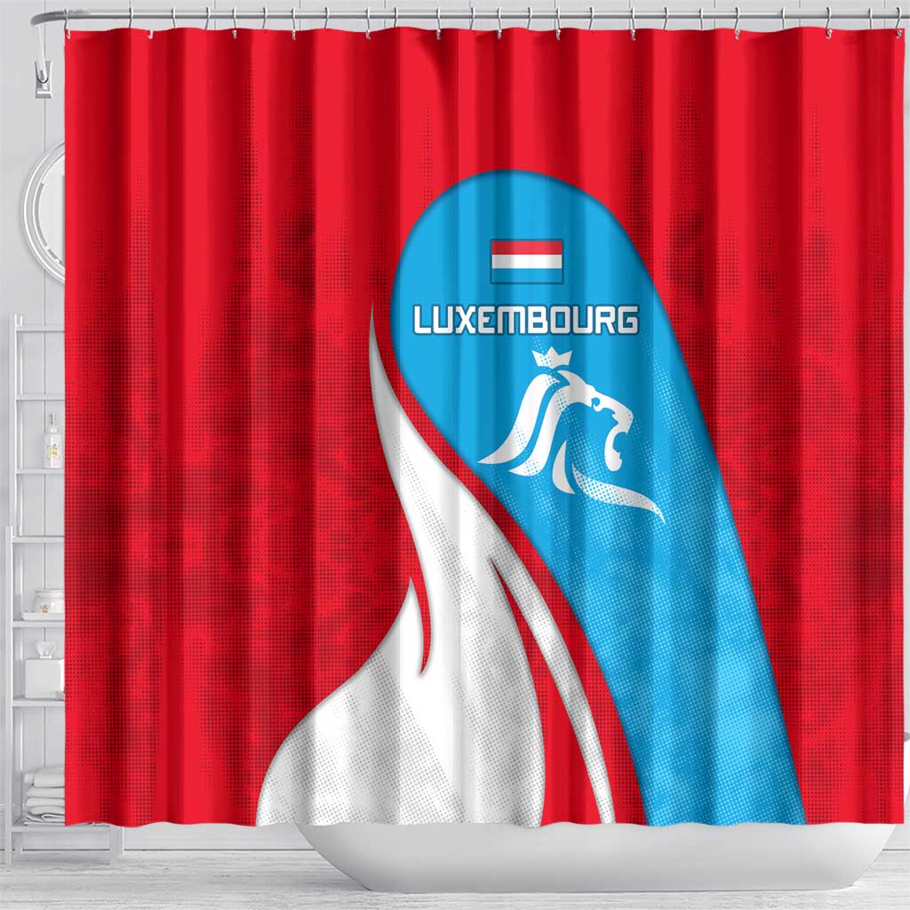 Luxembourg Shower Curtain with National Flag Colors and White Lion Crest Design
