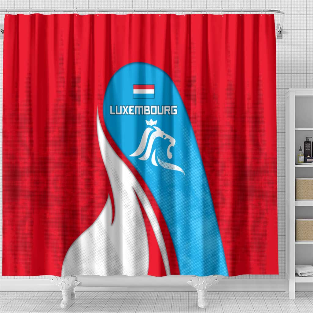 Luxembourg Shower Curtain with National Flag Colors and White Lion Crest Design
