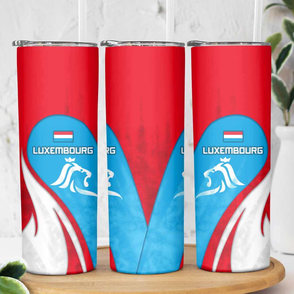 Luxembourg Skinny Tumbler with National Flag Colors and White Lion Crest Design