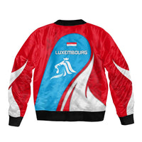 Luxembourg Sleeve Zip Bomber Jacket with National Flag Colors and White Lion Crest Design