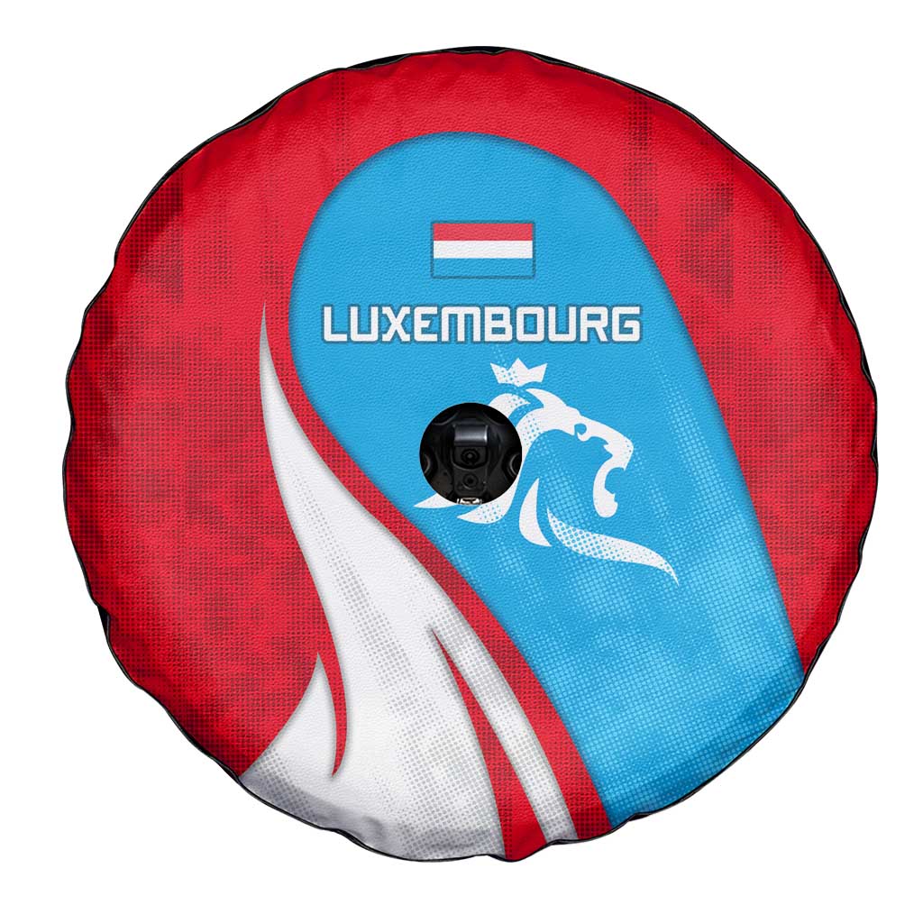 Luxembourg Spare Tire Cover with National Flag Colors and White Lion Crest Design