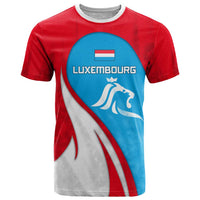Luxembourg T Shirt with National Flag Colors and White Lion Crest Design