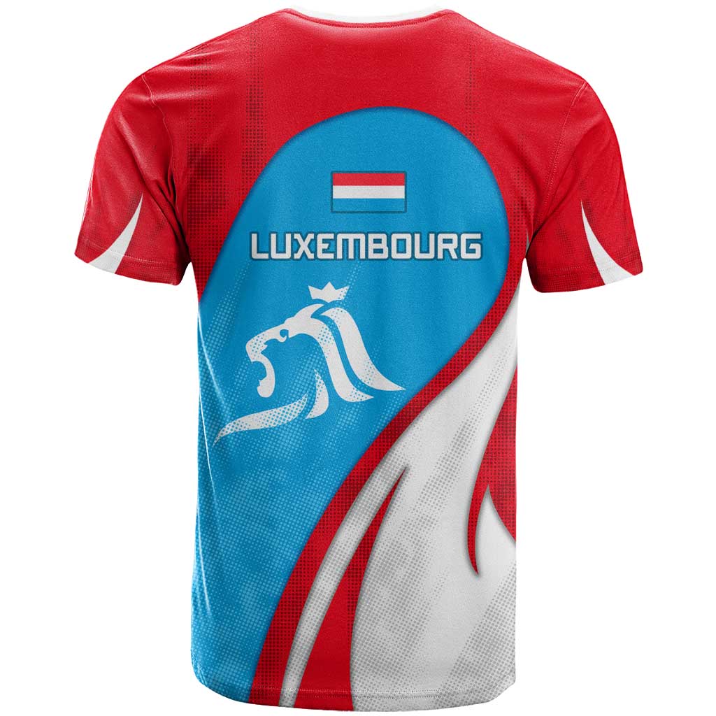 Luxembourg T Shirt with National Flag Colors and White Lion Crest Design