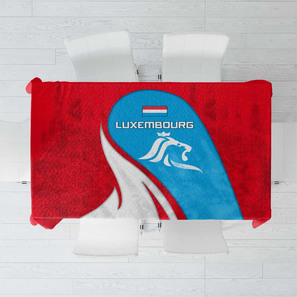 Luxembourg Tablecloth with National Flag Colors and White Lion Crest Design