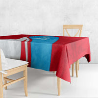 Luxembourg Tablecloth with National Flag Colors and White Lion Crest Design
