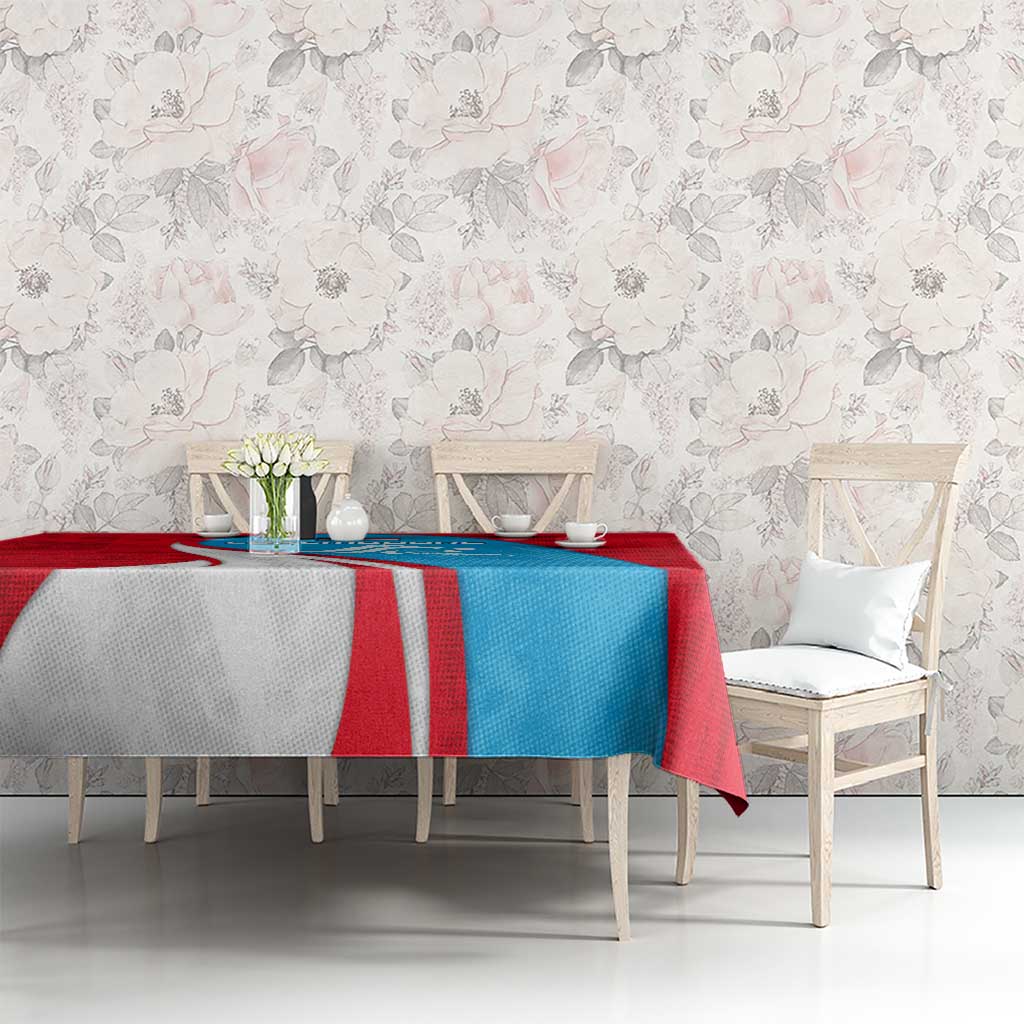 Luxembourg Tablecloth with National Flag Colors and White Lion Crest Design