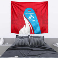 Luxembourg Tapestry with National Flag Colors and White Lion Crest Design