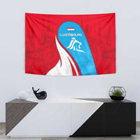 Luxembourg Tapestry with National Flag Colors and White Lion Crest Design