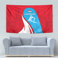 Luxembourg Tapestry with National Flag Colors and White Lion Crest Design