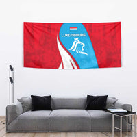 Luxembourg Tapestry with National Flag Colors and White Lion Crest Design