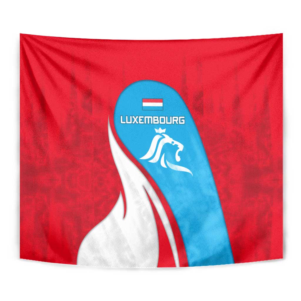 Luxembourg Tapestry with National Flag Colors and White Lion Crest Design