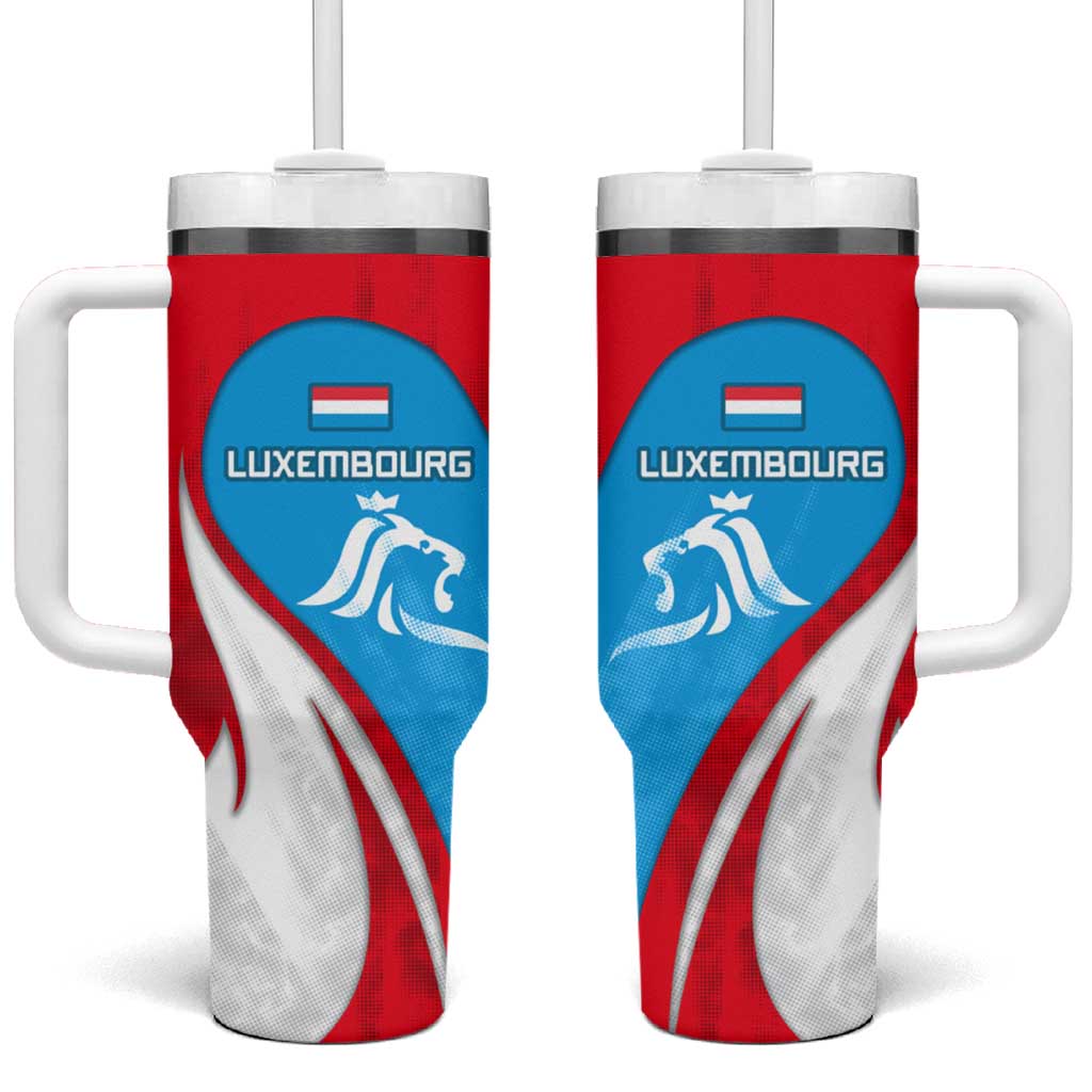 Luxembourg Tumbler With Handle with National Flag Colors and White Lion Crest Design