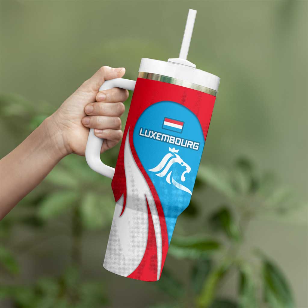 Luxembourg Tumbler With Handle with National Flag Colors and White Lion Crest Design