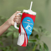 Luxembourg Tumbler With Handle with National Flag Colors and White Lion Crest Design