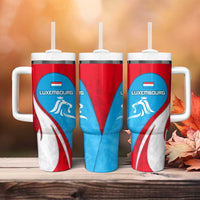 Luxembourg Tumbler With Handle with National Flag Colors and White Lion Crest Design