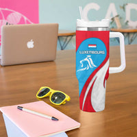 Luxembourg Tumbler With Handle with National Flag Colors and White Lion Crest Design