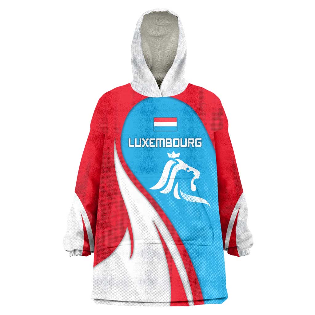 Luxembourg Wearable Blanket Hoodie with National Flag Colors and White Lion Crest Design