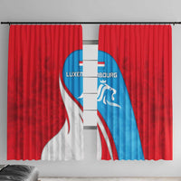 Luxembourg Window Curtain with National Flag Colors and White Lion Crest Design