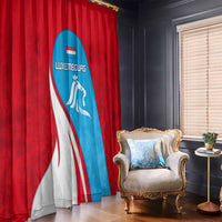Luxembourg Window Curtain with National Flag Colors and White Lion Crest Design