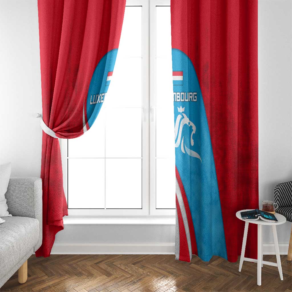 Luxembourg Window Curtain with National Flag Colors and White Lion Crest Design