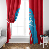 Luxembourg Window Curtain with National Flag Colors and White Lion Crest Design