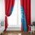 Luxembourg Window Curtain with National Flag Colors and White Lion Crest Design