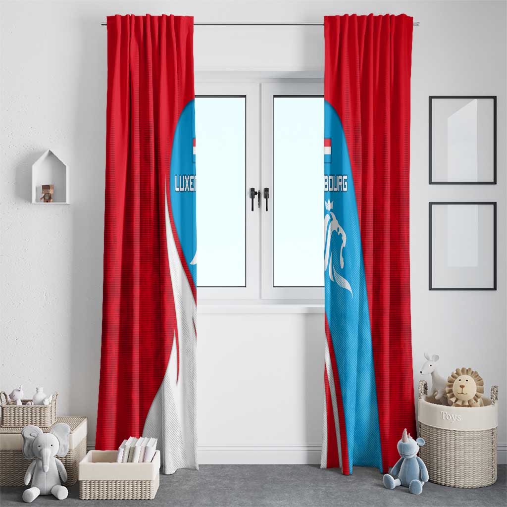 Luxembourg Window Curtain with National Flag Colors and White Lion Crest Design