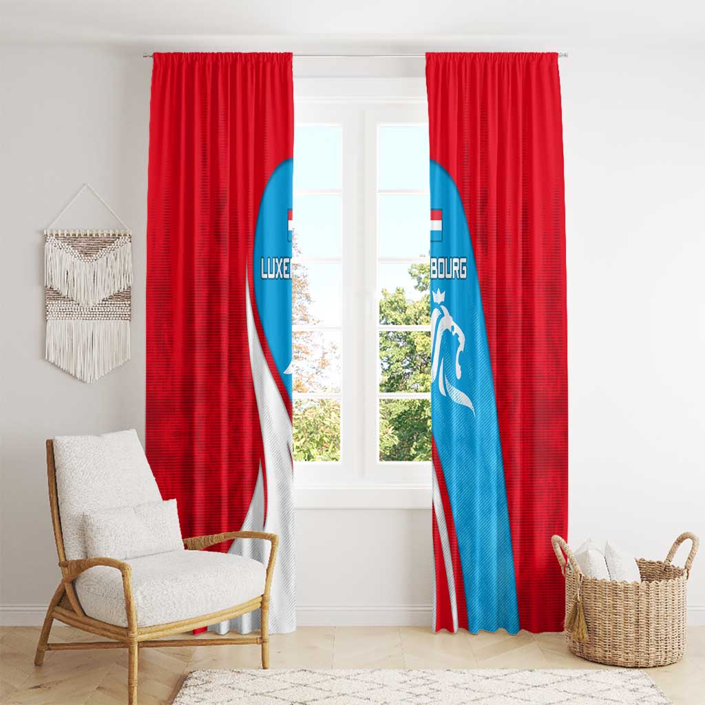 Luxembourg Window Curtain with National Flag Colors and White Lion Crest Design