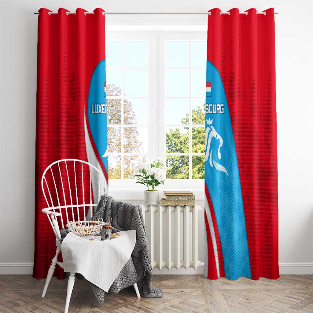Luxembourg Window Curtain with National Flag Colors and White Lion Crest Design