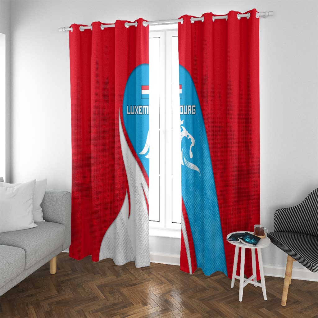 Luxembourg Window Curtain with National Flag Colors and White Lion Crest Design